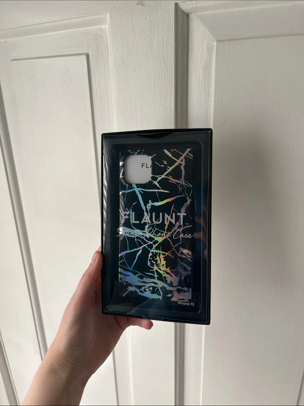 NWT FLAUNT SQUARE® Holographic Black Marble iPhone 13 Case